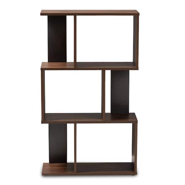 StyleWell 43 in. Dark Brown Wood 3-Shelf Classic Bookcase with Adjustable Shelves