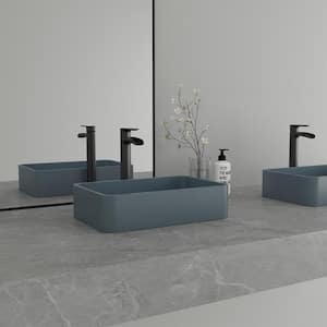 Concrete Art Basin Rectangular Bathroom Vessel Sink in Blue Ashes with The Same Color Drainer