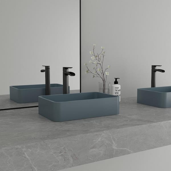CASAINC Concrete Art Basin Rectangular Bathroom Vessel Sink in Blue Ashes with The Same Color Drainer