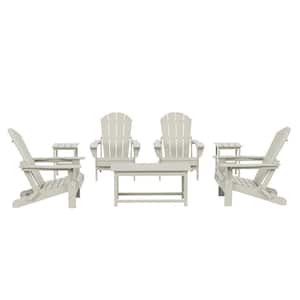 Laguna 7-Piece Fade Resistant Outdoor Patio HDPE Poly Plastic Folding Adirondack Chair Conversation Set in Sand