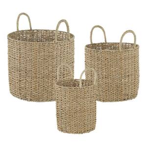 Round Woven Seagrass Storage Baskets (Set of 3)