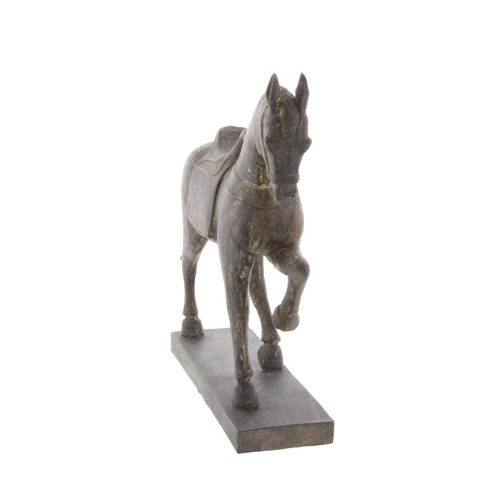 15" Brown Matte Wood Prancing Horse Statue
