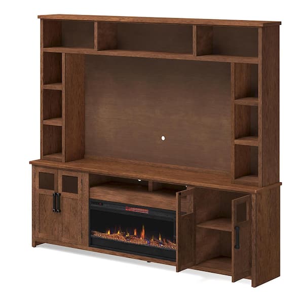 Bridgevine Home Maison Bourbon Oak TV Stand Fits TV's up to 81 in. with Electric Fireplace