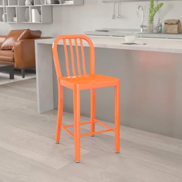 24.5 in. Orange Metal Bar Stool