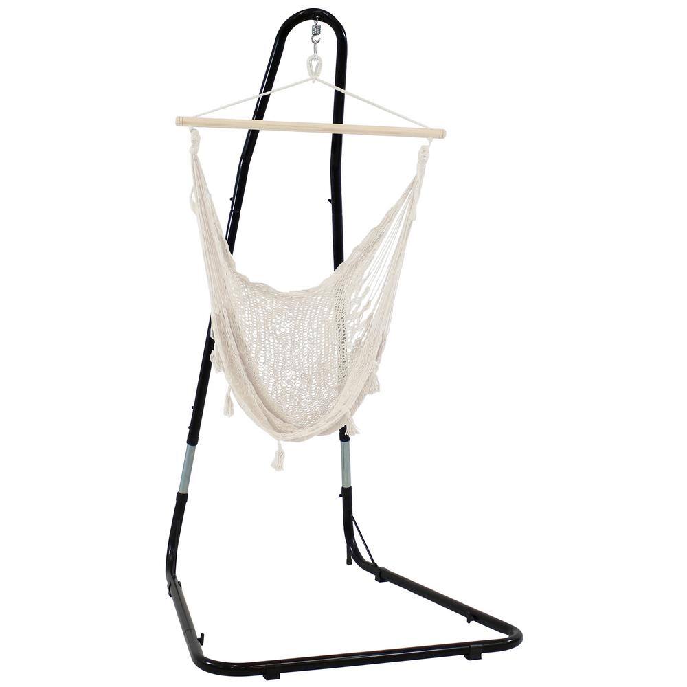 Adjustable Black Powder-Coated Steel Hammock Chair Stand