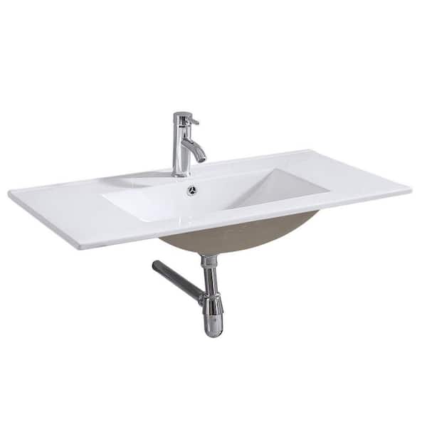 Wonline 36 in. W x 18 in. D Ceramic Vanity Top in White with