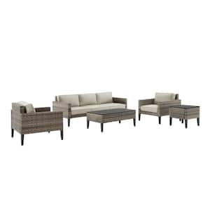 Prescott Brown 5-Piece Wicker Patio Conversation Set with Taupe Cushions