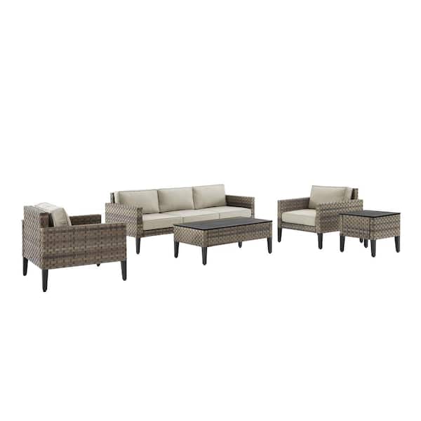 CROSLEY FURNITURE Prescott Brown 5-Piece Wicker Patio Conversation Set with Taupe Cushions