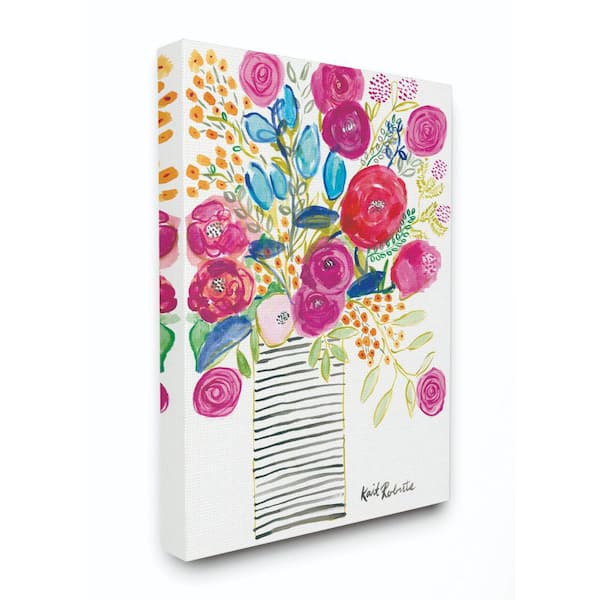 Stupell Industries 16 in. x 20 in. "Pink and Blue Flower Drawing" by Penny Lane Publishing Canvas Wall Art