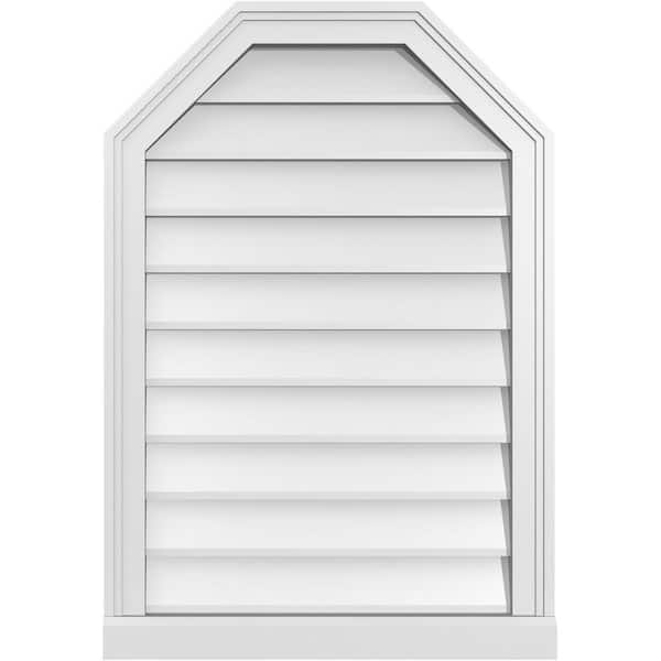 Ekena Millwork 22" x 32" Octagonal Top Surface Mount PVC Gable Vent: Non-Functional with Brickmould Sill Frame