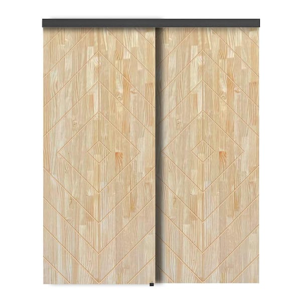 CALHOME 48 in. x 80 in. Hollow Core Natural Pine Wood Unfinished Interior Double Sliding Closet Doors