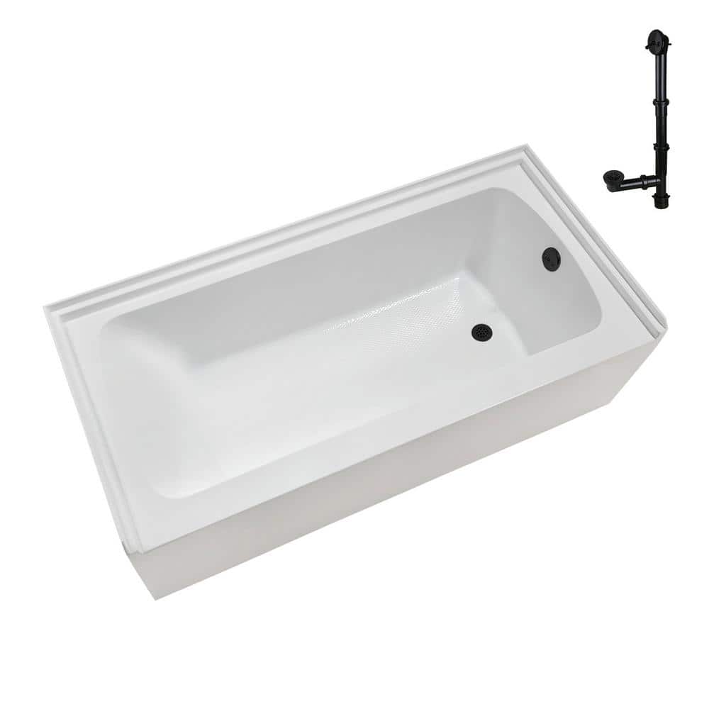 Glossy White Acrylic Alcove Bathtub with Matte Black Trim