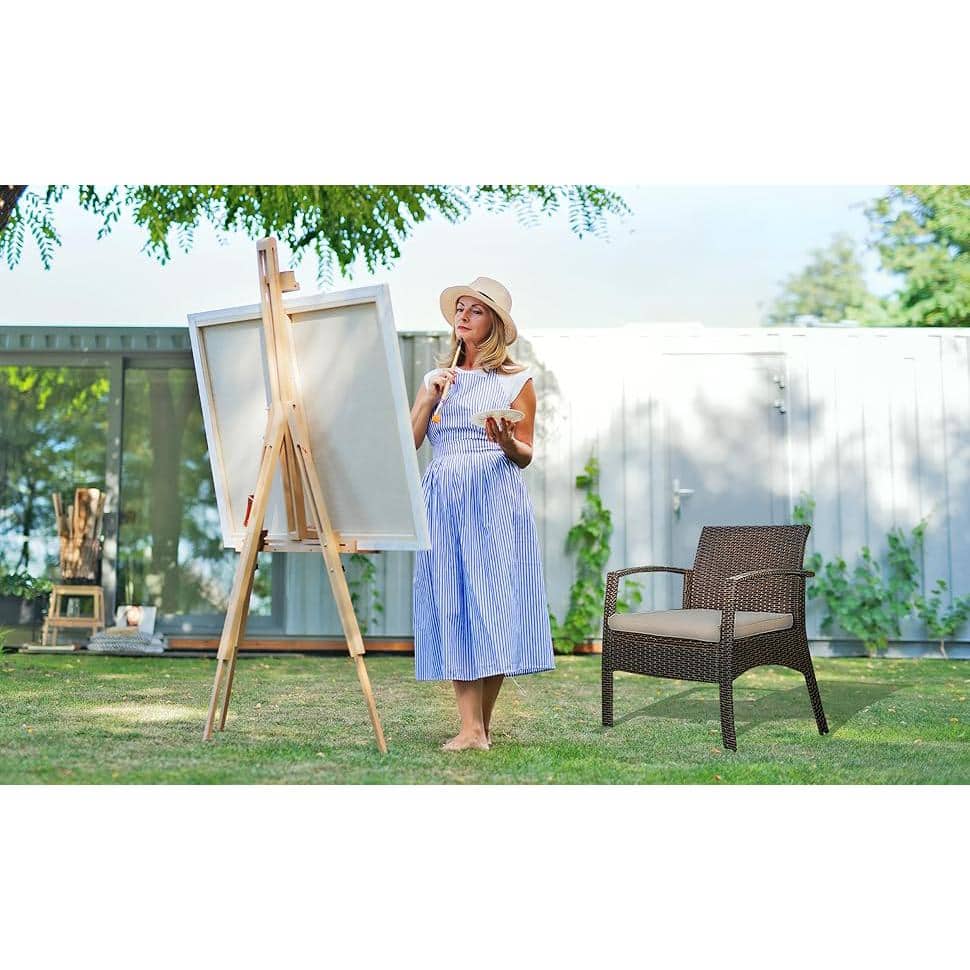 Mocha Wicker Outdoor Armchair with Khaki Cushion