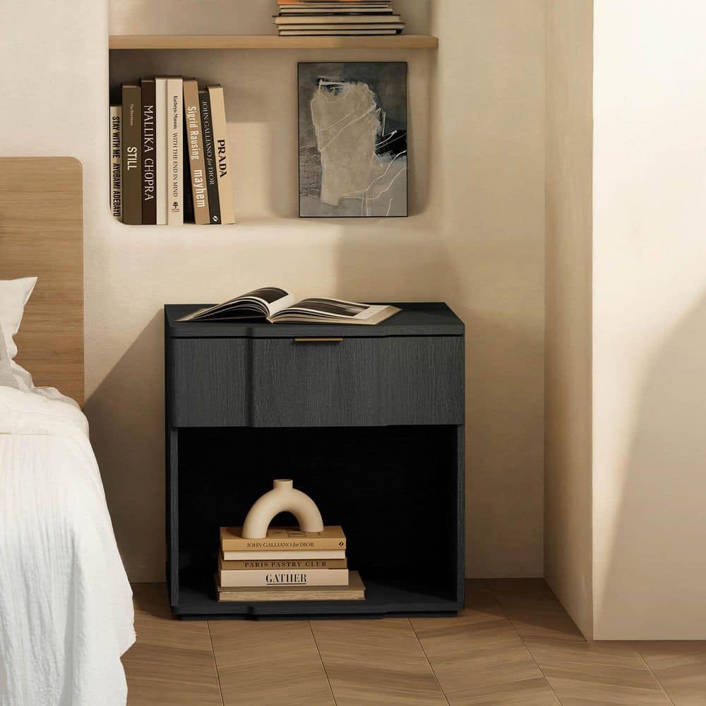 Clive Mid-Century Modern Black 1-Drawer 22 in. W Nightstand with Gold Handle price history on PriceWatchPro