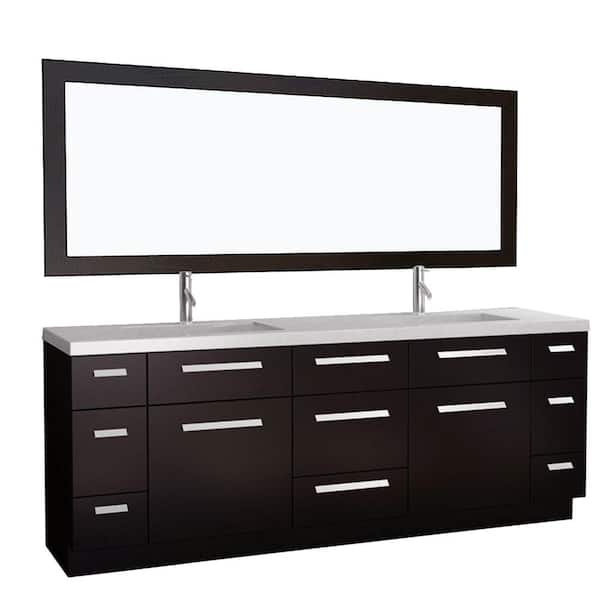 Design Element Moscony 84 in. W x 22 in. D Vanity in Espresso with Quartz Vanity Top and Mirror in Espresso