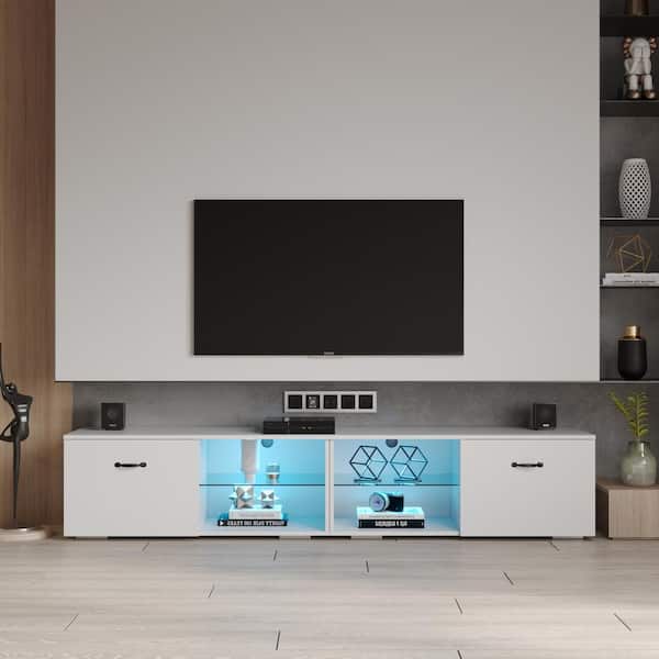 79 in. Modern White TV Stand with RGB Light Fits TV's up to 80 in. with  2-Door Lockers and Shelves SW-DSG-WH-2 - The Home Depot