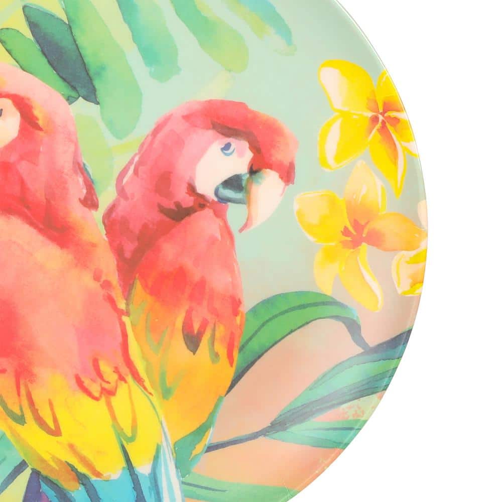 Laurie Gates Tropical Parrots 12 Piece Colorful Melamine Dinnerware Set