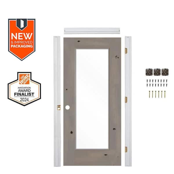 Krosswood Doors Assembly Required 28 in. x 80 in. Right-Hand 1-Lite Clear Glass Grey Stain Alder Wood Interior Door Kit w/ Separate Jamb