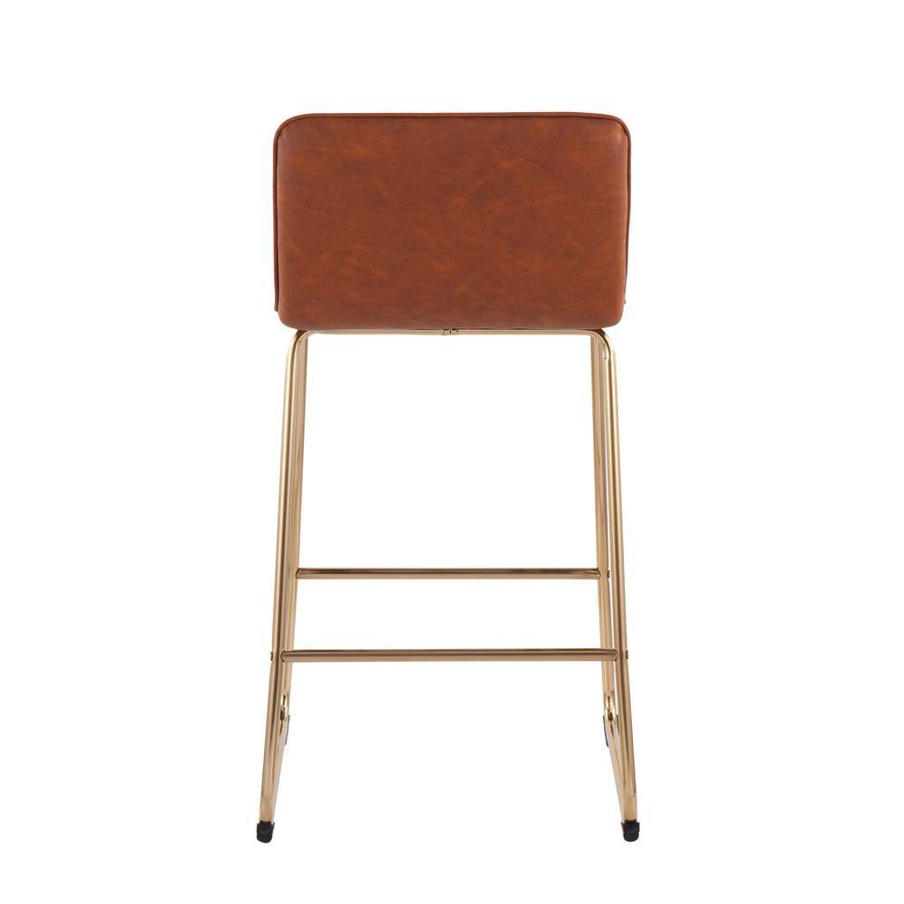 Contemporary Gold Metal and Camel Faux Leather Counter Stool, 21"