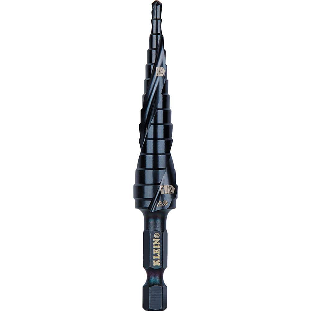 Klein Tools Step Drill Bit, Quick Release, Spiral Flute, 1/8 to 1/2 in