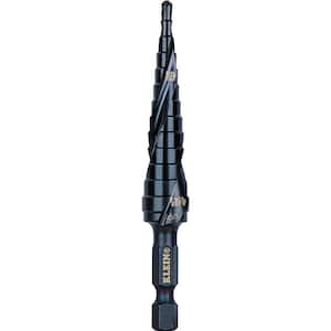 Step Drill Bit, Quick Release, Spiral Flute, 1/8 to 1/2 in.