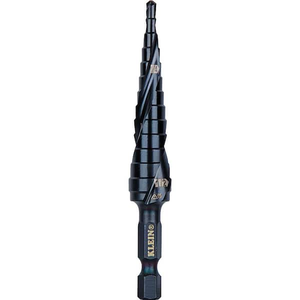 Klein Tools Step Drill Bit, Quick Release, Spiral Flute, 1/8 to 1/2 in.