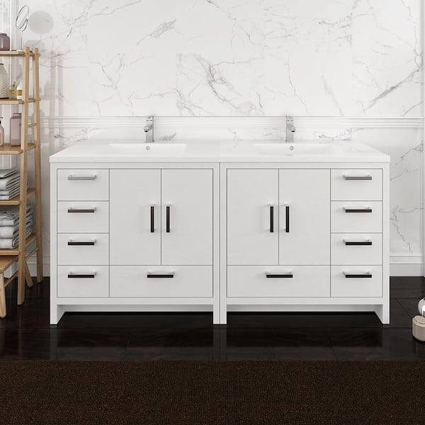 Fresca Imperia 72 in. Modern Bathroom Double Vanity in Glossy White with Vanity Top in White with White Basins
