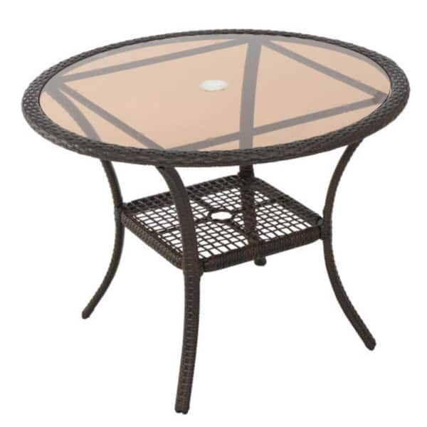 Rattan Outdoor Lightweight Portable Resin Table with Tempered Glass Top, Old 56225.00 TBLBRN
