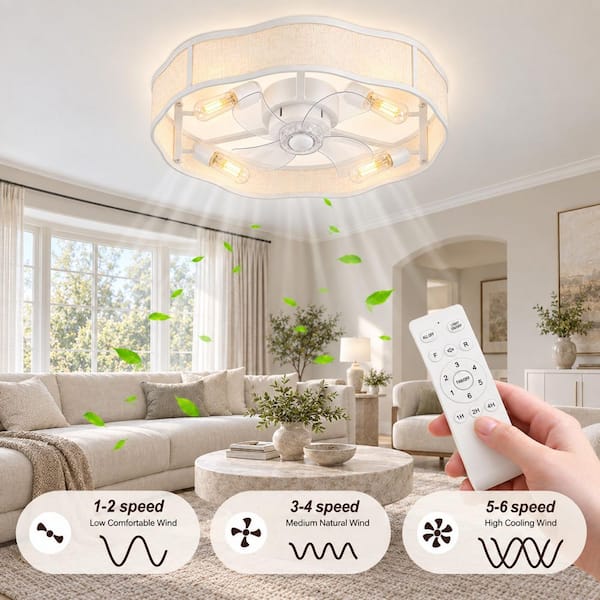 20 in. LED Indoor Modern Beige White Standard 3-Clear Blade Flush Mount Ceiling Fan with Integrated LED Included Remote