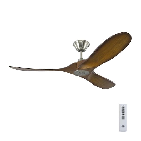 Generation Lighting Maverick II 52 in. Modern Indoor/Outdoor Brushed Steel Ceiling Fan with Koa Balsa Blades and 6-Speed Remote Control