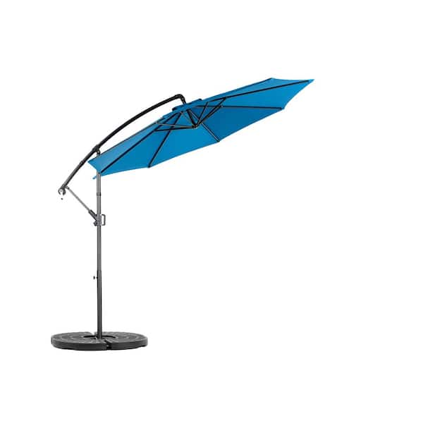 Tenleaf 10 ft. Hanging Market Patio Umbrella in Dark Blue with Easy Tilt Adjustment, Polyester Shade, 8-Ribs