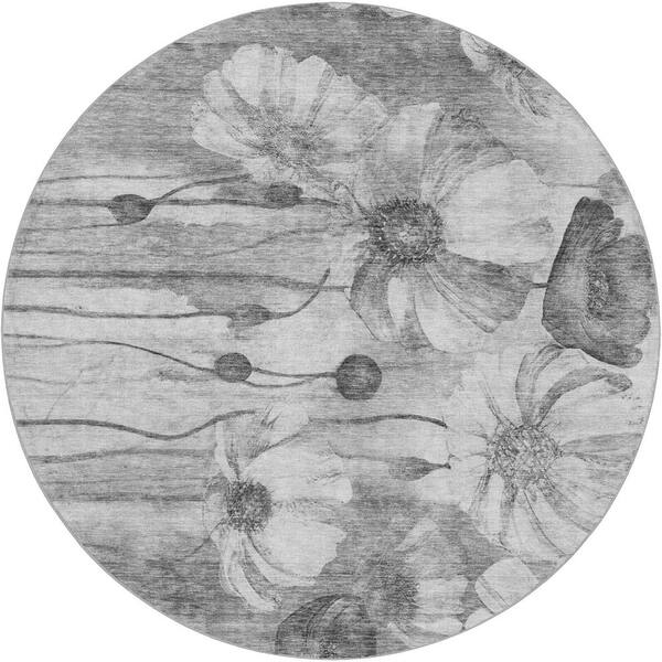 Dream Shag Premium Machine Washable Abstract ADS712 Gray 8 ft. x 8 ft. Round Rug