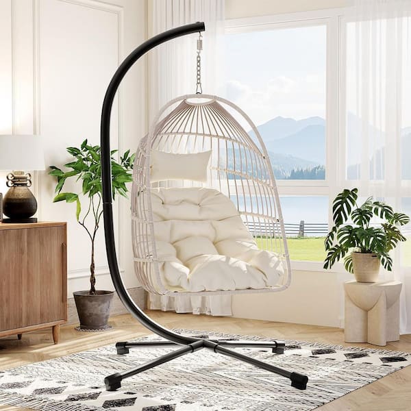 AUTMOON Foldable Hanging Egg Chair with Stand Up to 350 lbs