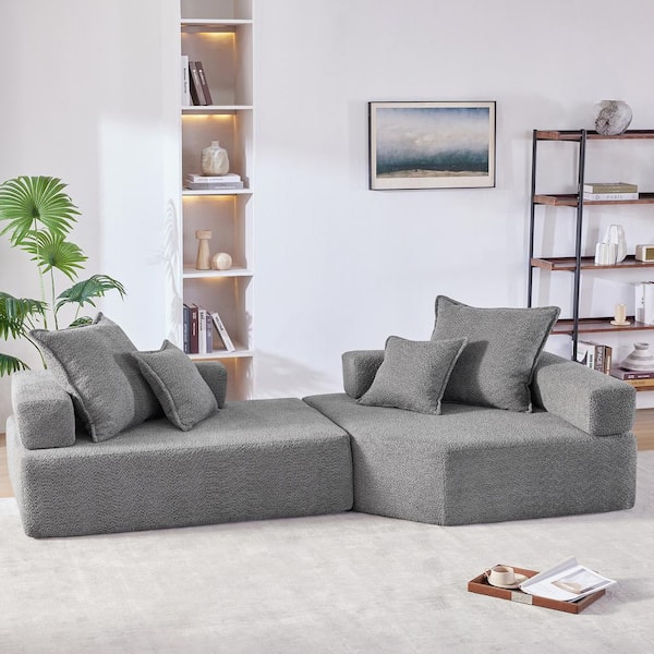 Noble House Urla Boucle Modular Sectional Sofa, Oversized, Gray
