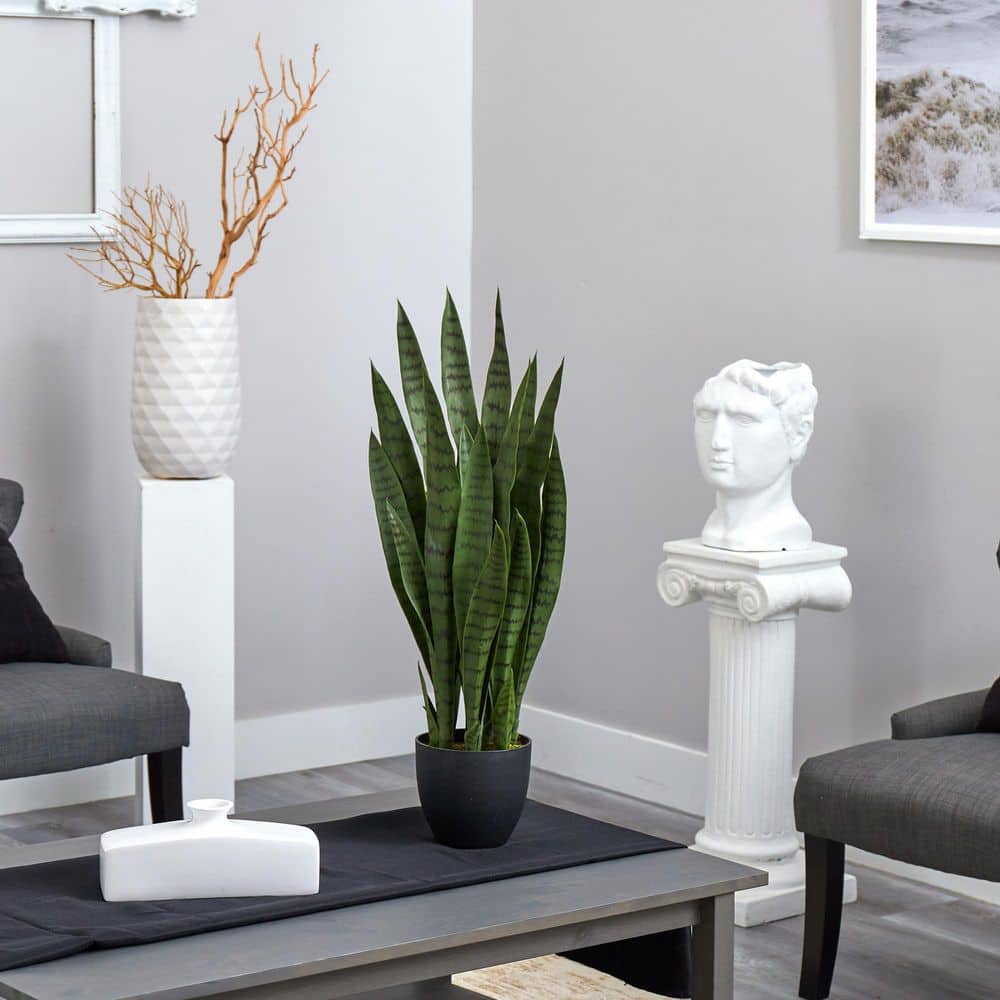 Nearly Natural Artificial Sansevieria with Black Planter