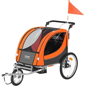 Bike Trailer for Toddlers Kid 2-In-1 Canopy Carrier Converts to Stroller with Double Seat 100 lbs. Load, Orange and Gray