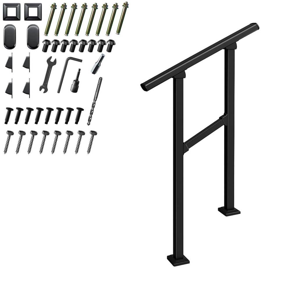 26.5Inch Zinc Steel Outdoor Handrail Black Transitional Hand Rail Stair Railing Kit for 1-2 Steps with Screw Kit Metal price history on PriceWatchPro