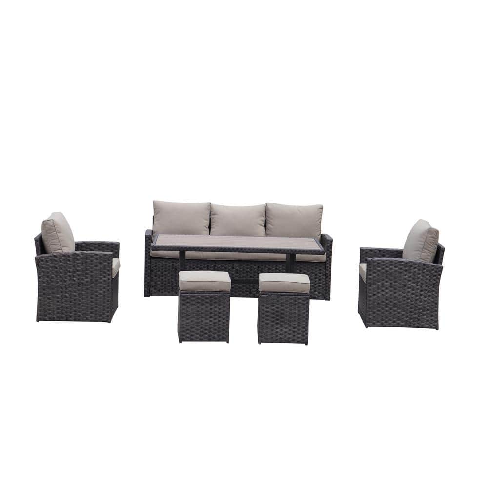 6Piece Wicker Outdoor Sectional Set with Dark Brown Cushions ST622A