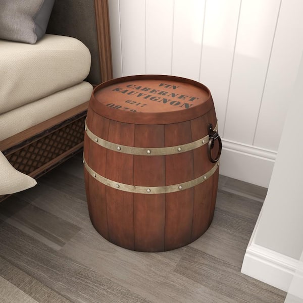 Litton Lane 20 in. Brown Wine Barrel Medium Round Wood End Table