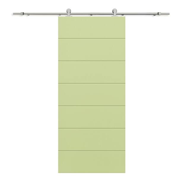 CALHOME 32 in. x 80 in. Sage Green Painted Composite MDF Paneled Interior Sliding Barn Door with Hardware Kit