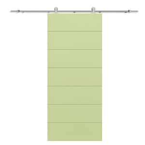30 in. x 96 in. Sage Green Stained Composite MDF Paneled Interior Sliding Barn Door with Hardware Kit
