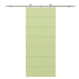 36 in. x 96 in. Sage Green Stained Composite MDF Paneled Interior Sliding Barn Door with Hardware Kit
