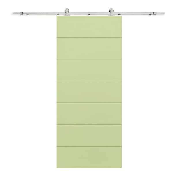 CALHOME 38 in. x 96 in. Sage Green Stained Composite MDF Paneled Interior Sliding Barn Door with Hardware Kit