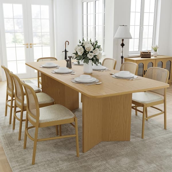 Dovelina Brix Modern Rectangle Oak Wood Top 79 in. Double Pedestal Base Dining Table Seats 8