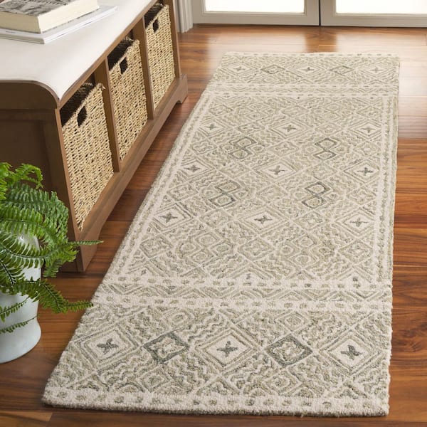 Micro-Loop 2 ft. x 7 ft. Silver/Ivory Multi-Diamond Border Runner Rug
