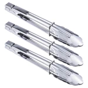 3-Piece 9 in. Silver Stainless Steel Grilling Tongs for Cooking Camping Barbecue