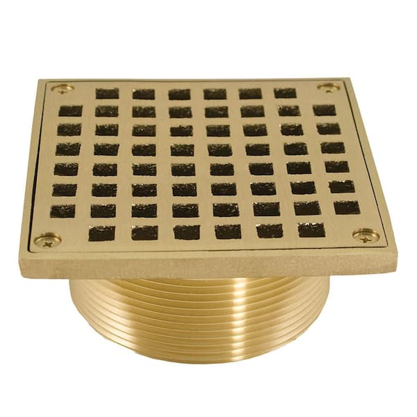 3-1/2 in. IPS Brass Spud with 5 in. Square Strainer in Polished Brass for Shower/Floor Drains