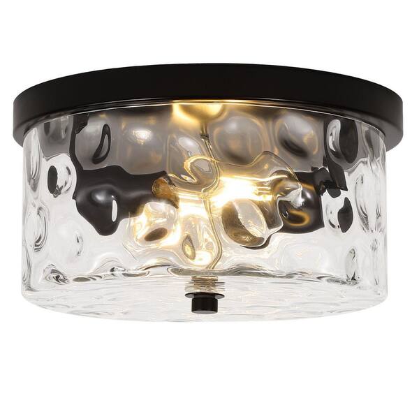 LamQee 12 in. 2-Light Black Flush Mount Ceiling Light with Water ...