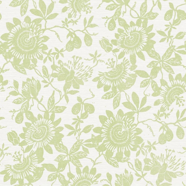 A-Street Prints Helen Floral Trail Green Textured Paper Wallpaper Sample
