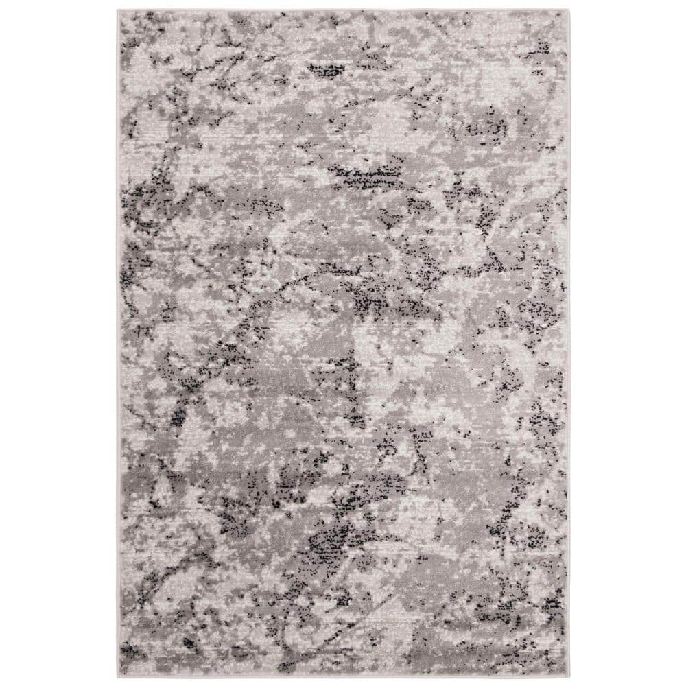 Reversible Grey/Ivory Abstract Synthetic 3' x 5' Area Rug